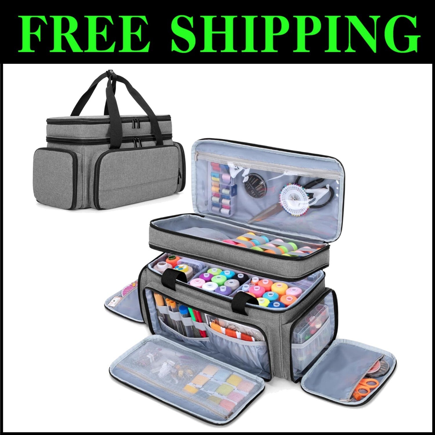 Durable Sewing Storage Bag with 5 Adjustable Dividers - Perfect for Supplies