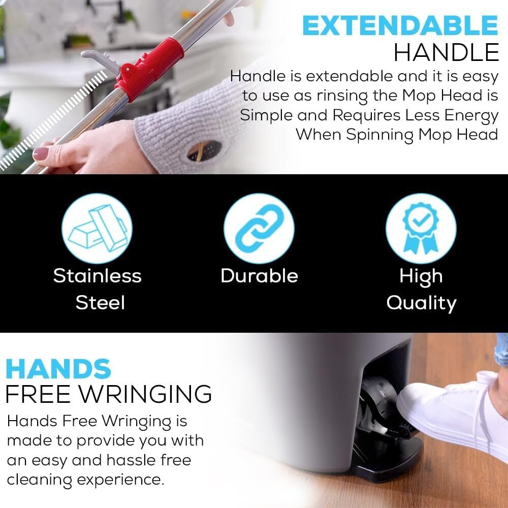 Ultimate Spin Mop Cleaning System - 3 Microfiber Heads & Easy Use for All Floors