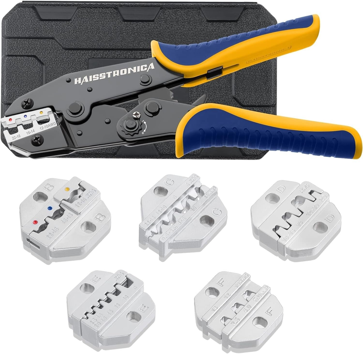 Ergonomic Crimping Tool Set - 6 Chrome-Plated Dies for Versatile Wiring Needs