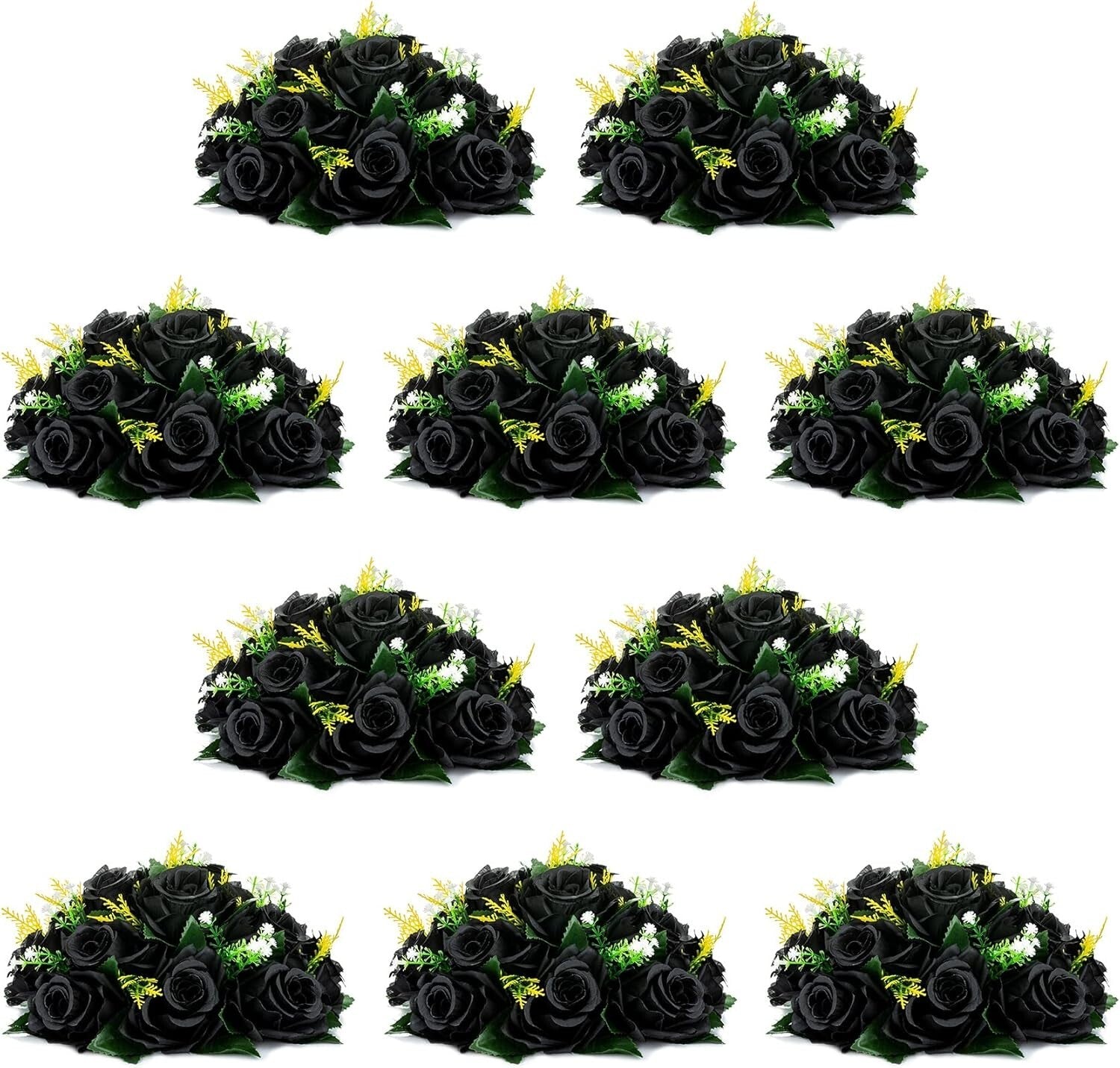 10 Realistic Black Silk Roses in Decorative Box - Perfect for Weddings & Parties