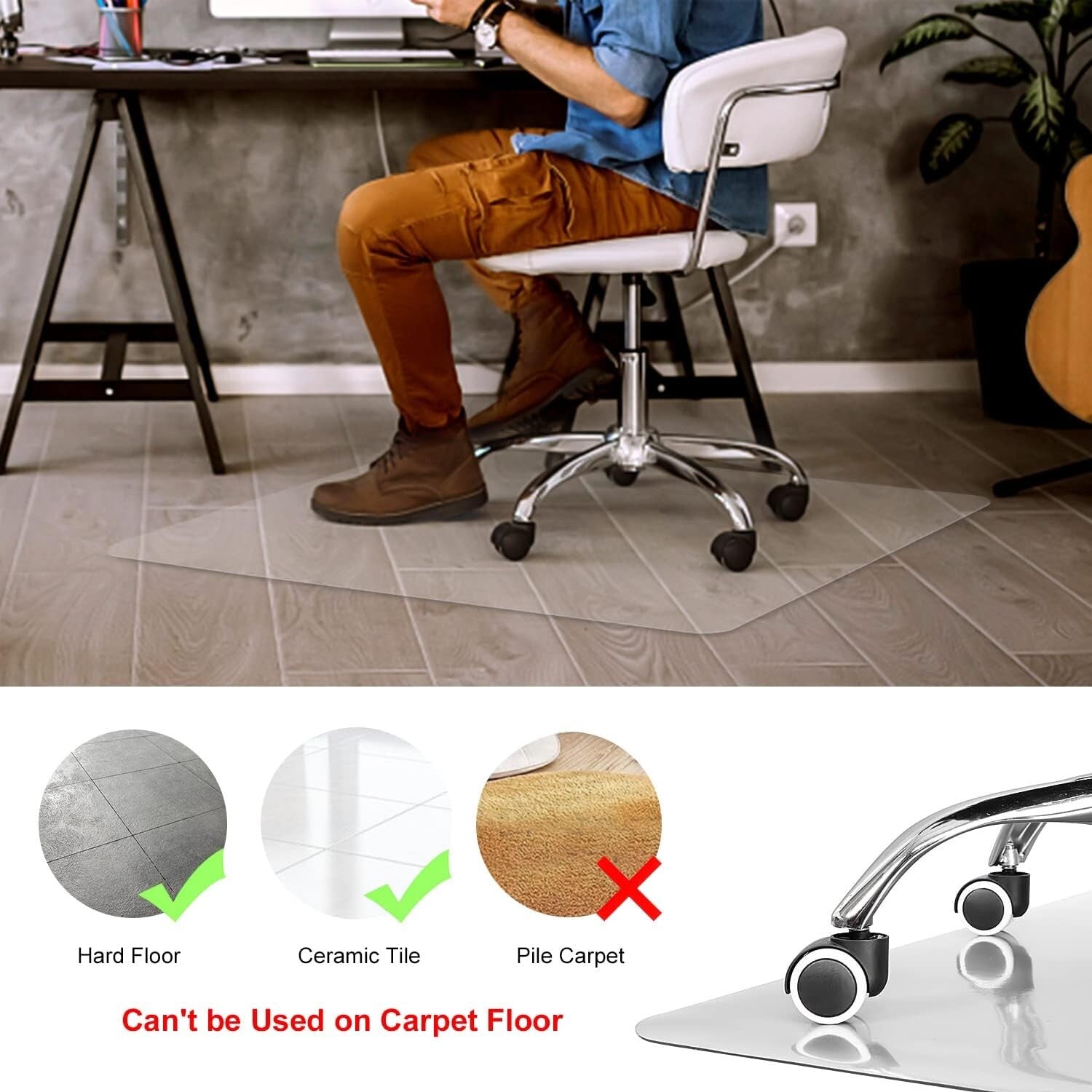 Versatile Hard Floor Chair Mat - 48" x 30" Rectangle - Non-Toxic PVC Protection