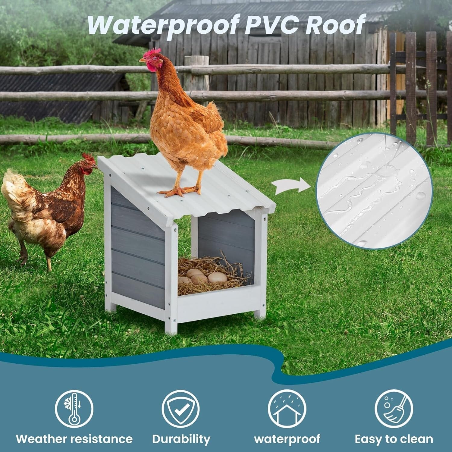 Weather-Resistant Chicken Nesting Box with Easy Installation - Modern Design