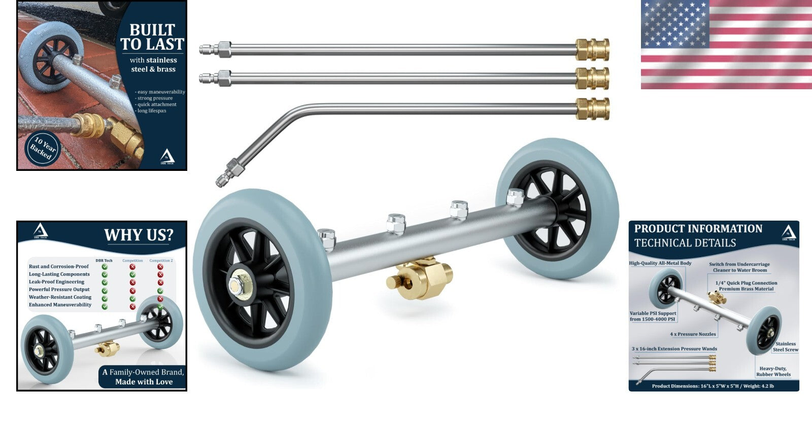 16-Inch Professional Underbody Pressure Washer Cleaner - Heavy Duty Car Care