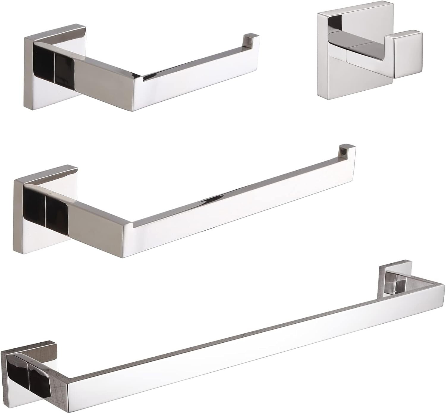 Elegant 4-Piece Wall Mounted Towel Bar Set - Polished Stainless Steel Finish