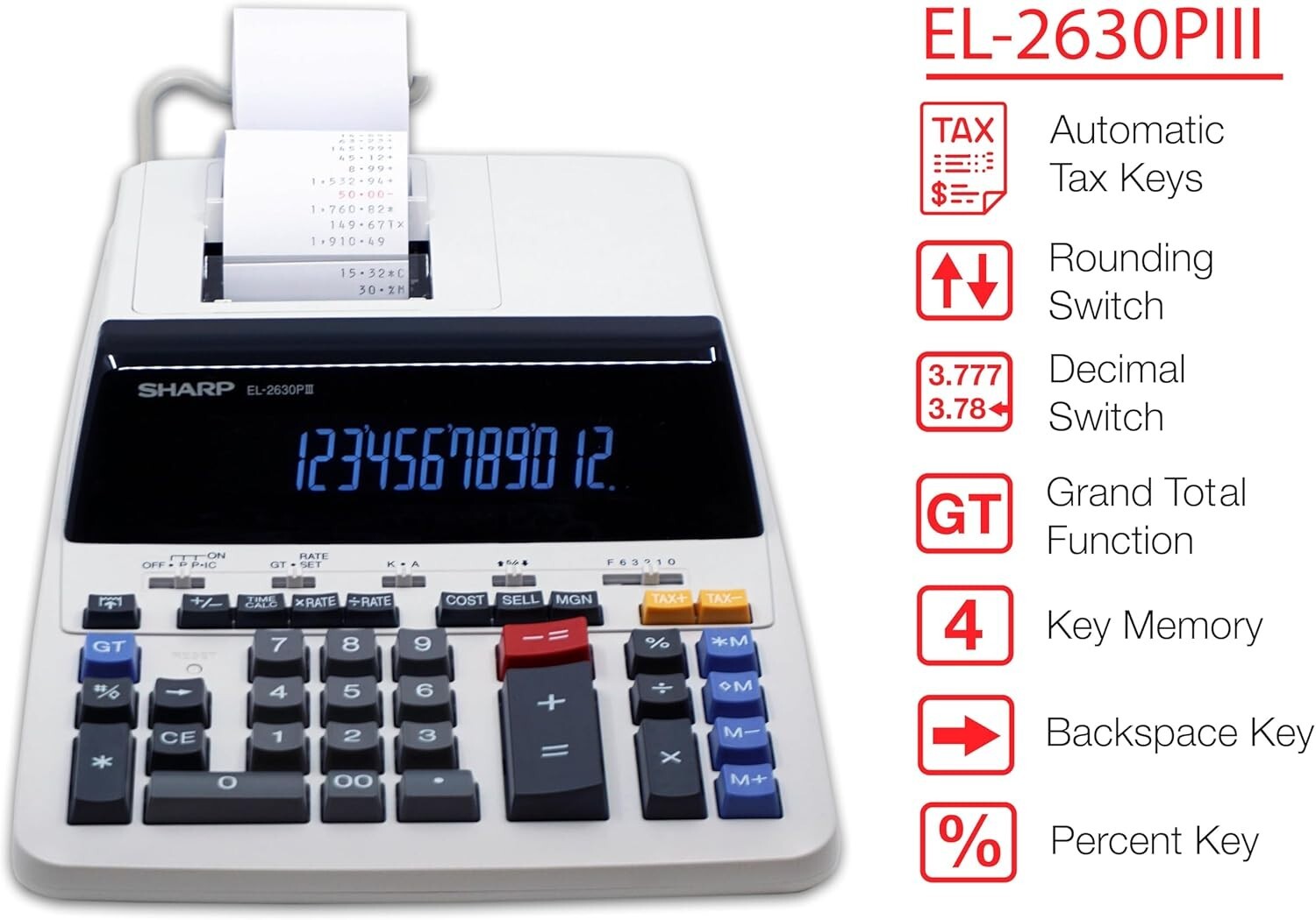 EL-2630PIII 12-Digit Printing Calculator with Fluorescent Display & Fast Output