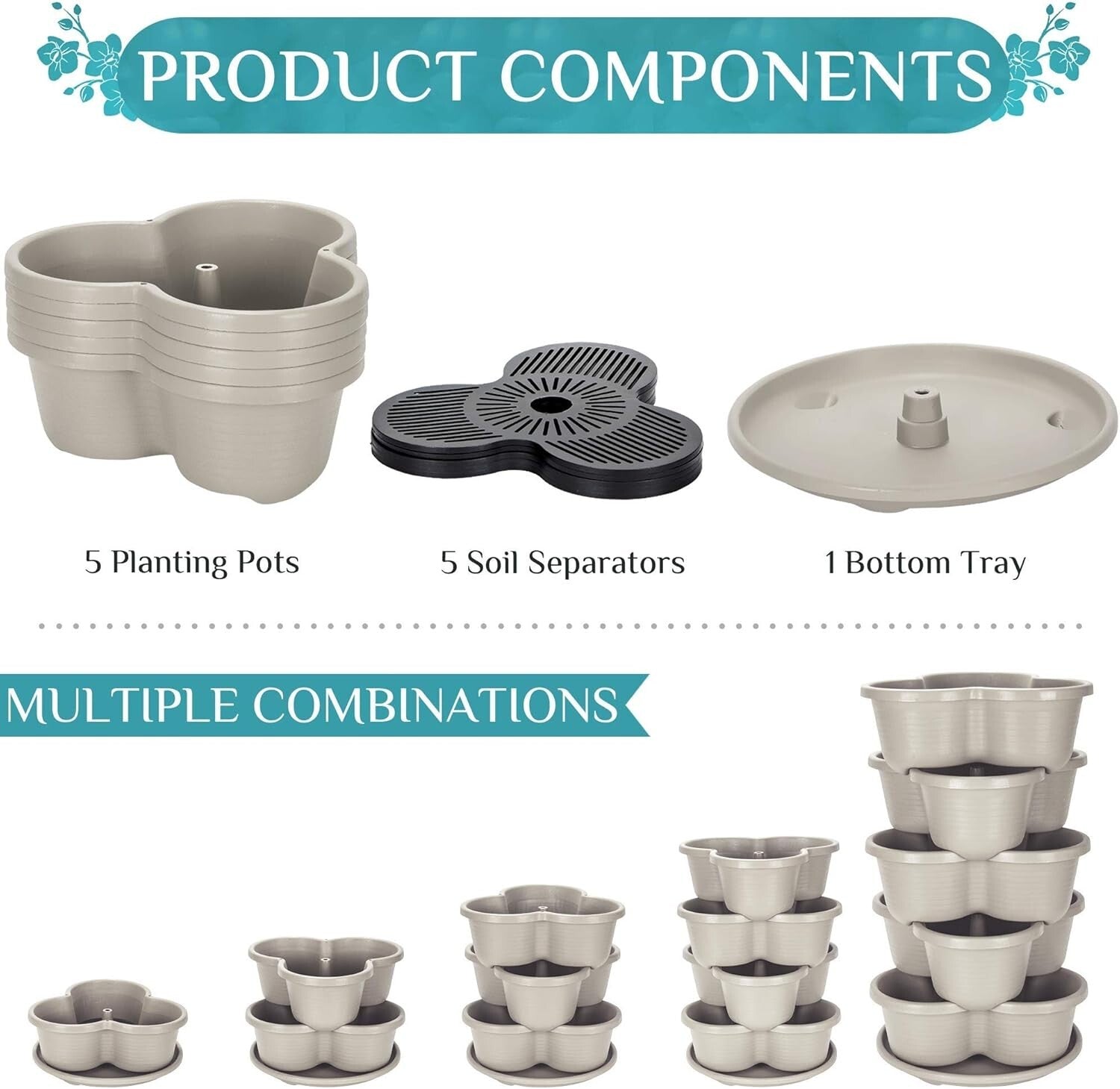 Durable Off-White 5-Tier Vertical Planter for Easy Indoor/Outdoor Gardening