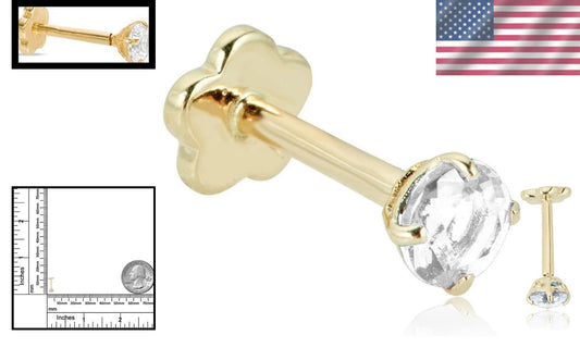 14K Yellow Gold Hypoallergenic Cartilage Earring with 3mm Simulated Diamond