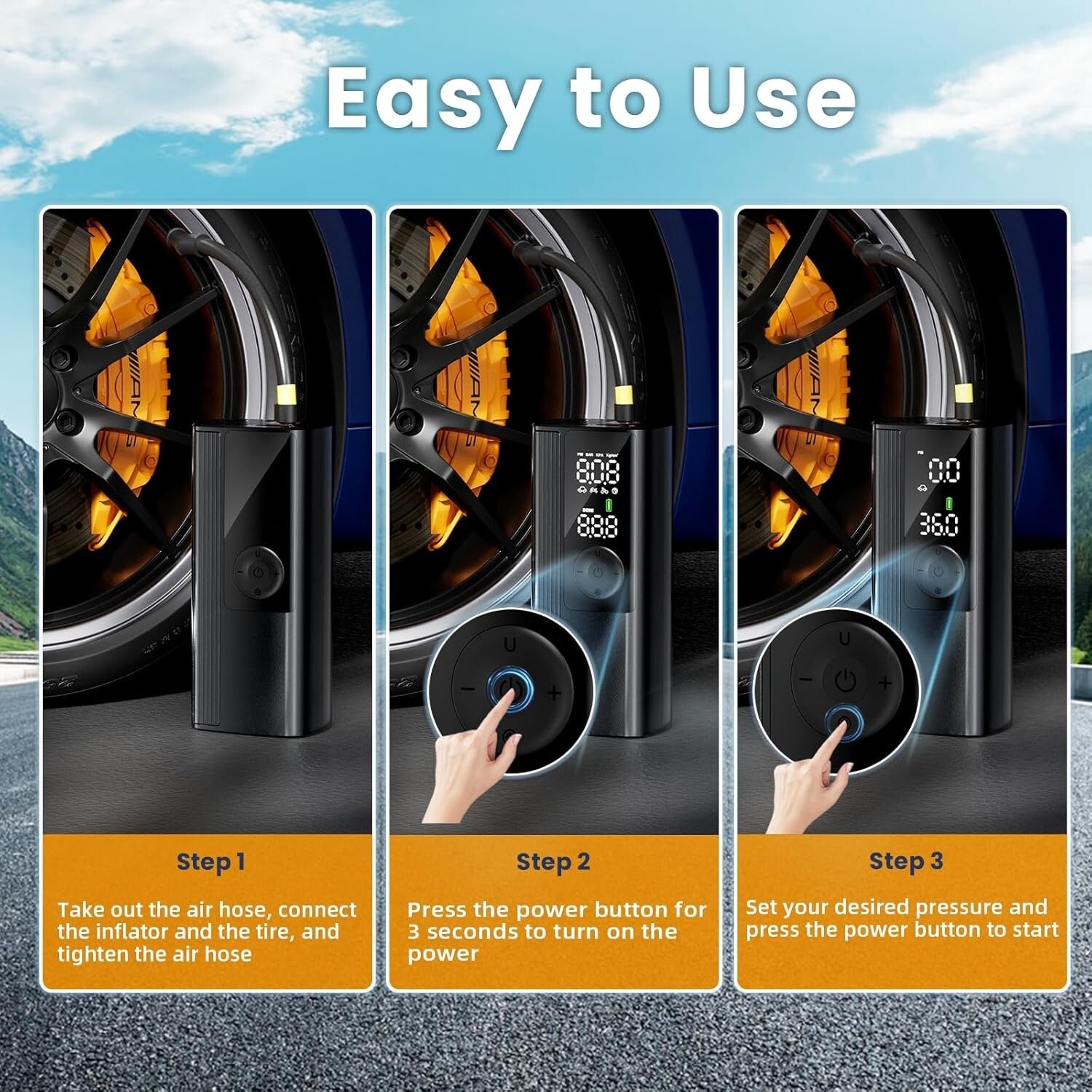 Compact 150 PSI Tire Inflator with Auto Shut-Off - Perfect for Car & Motorcycle