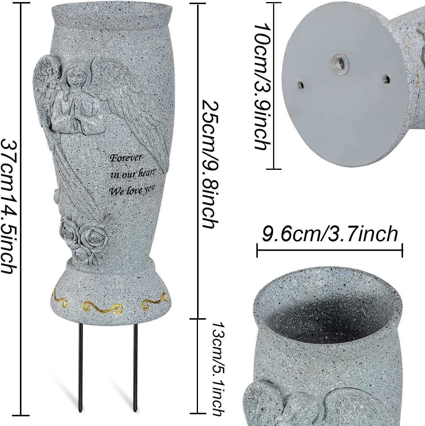 Resin Cemetery Vase with Sentimental Engraving - Ideal for Bouquets & Memorials