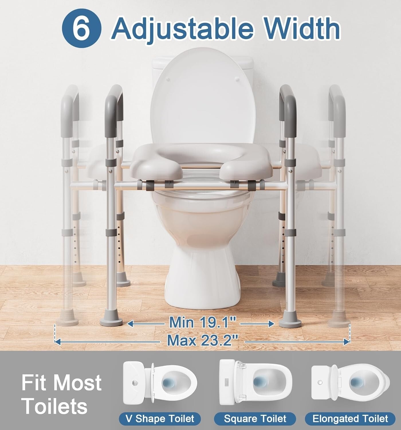 Elevated Toilet Seat Riser with Non-Slip Grip and Padded Armrests for Seniors