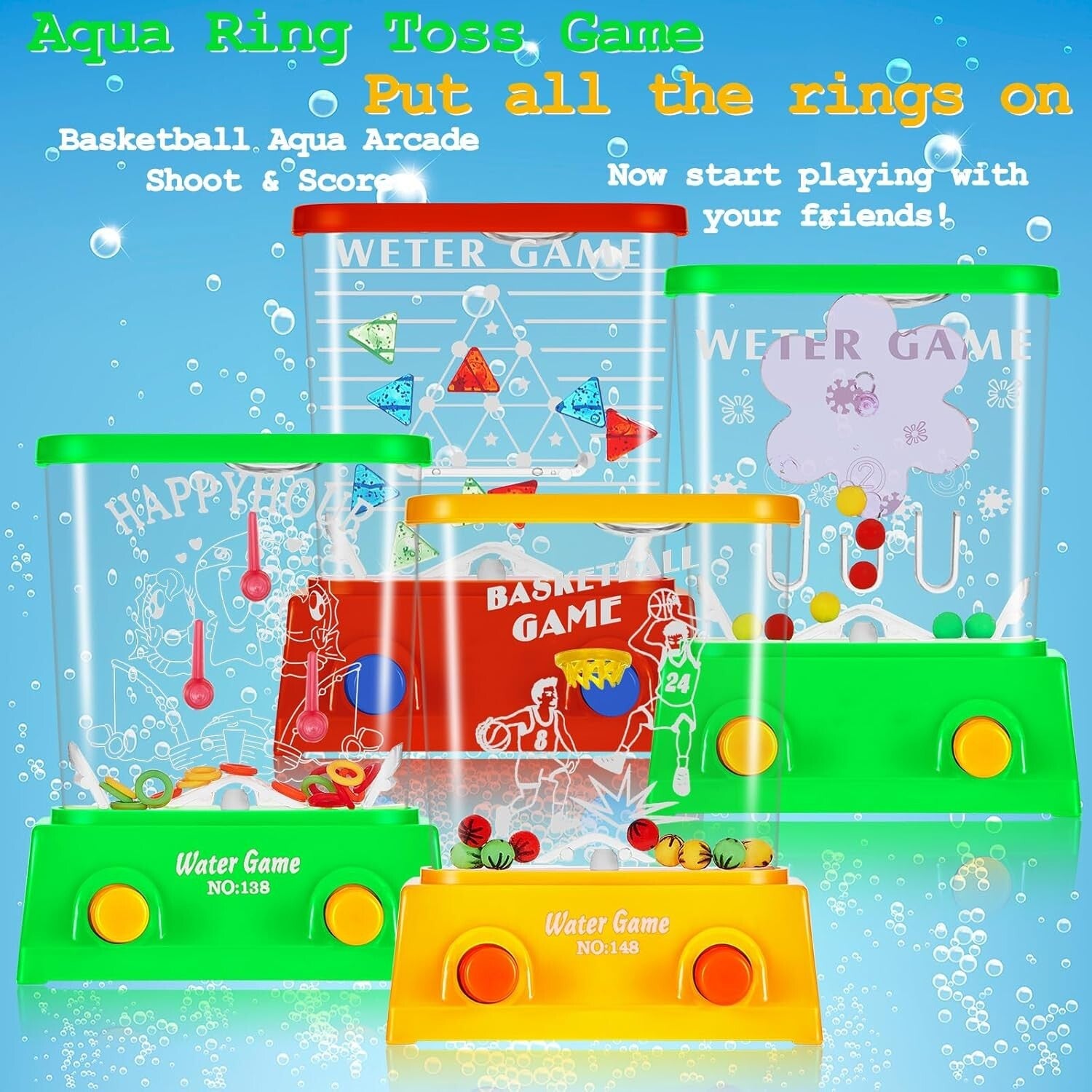 60 Retro Water Ring Toss Games - Portable Mini Arcade Toys for All Ages