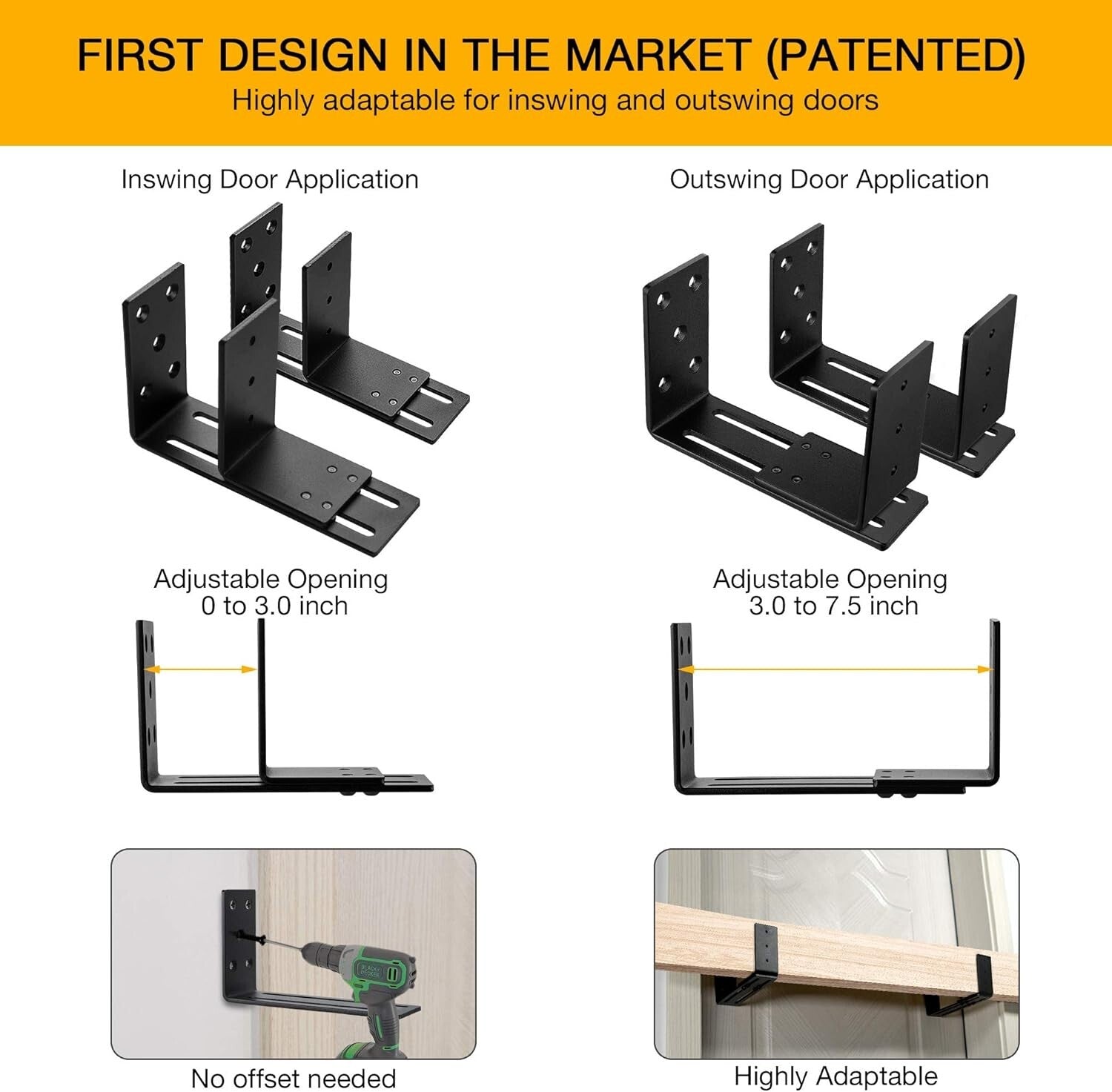 Industrial-Grade Security Door Brackets - 2pcs Powder-Coated Steel Set
