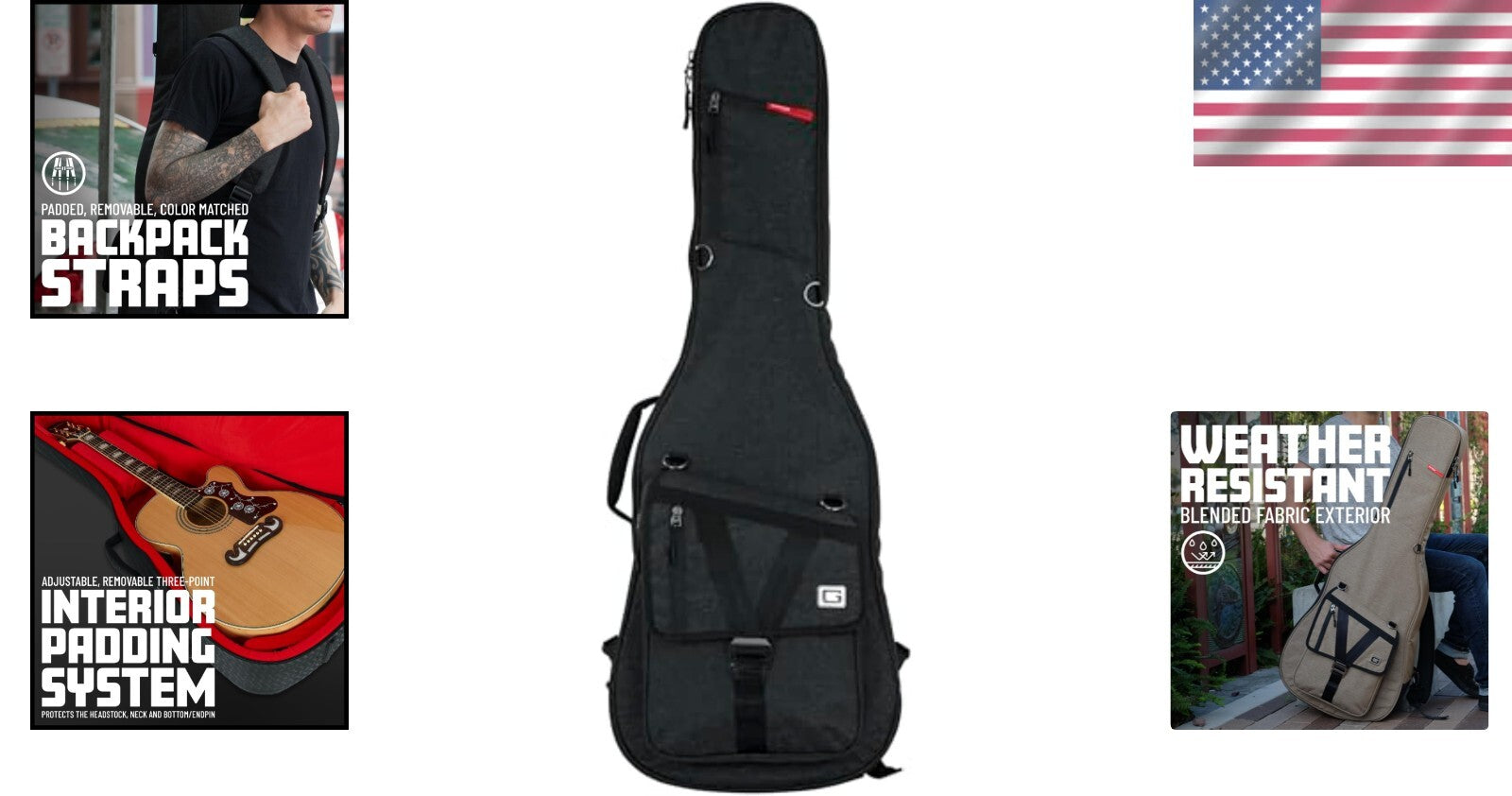 Transit Series Charcoal Guitar Bag - Lightweight with Easy Carry Backpack Straps