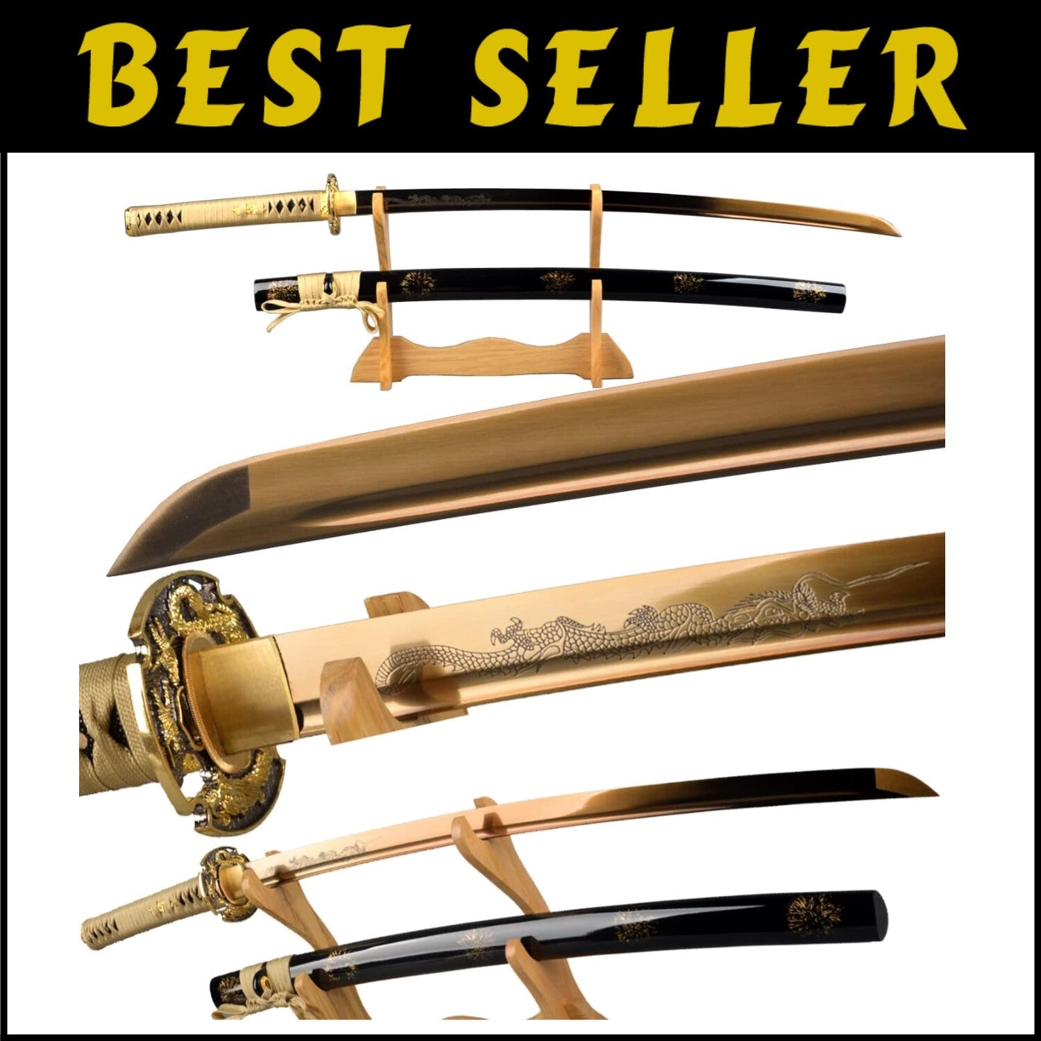Elegant Gold Dragon Katana - 70cm Blade, Perfect for Martial Arts and Collecting