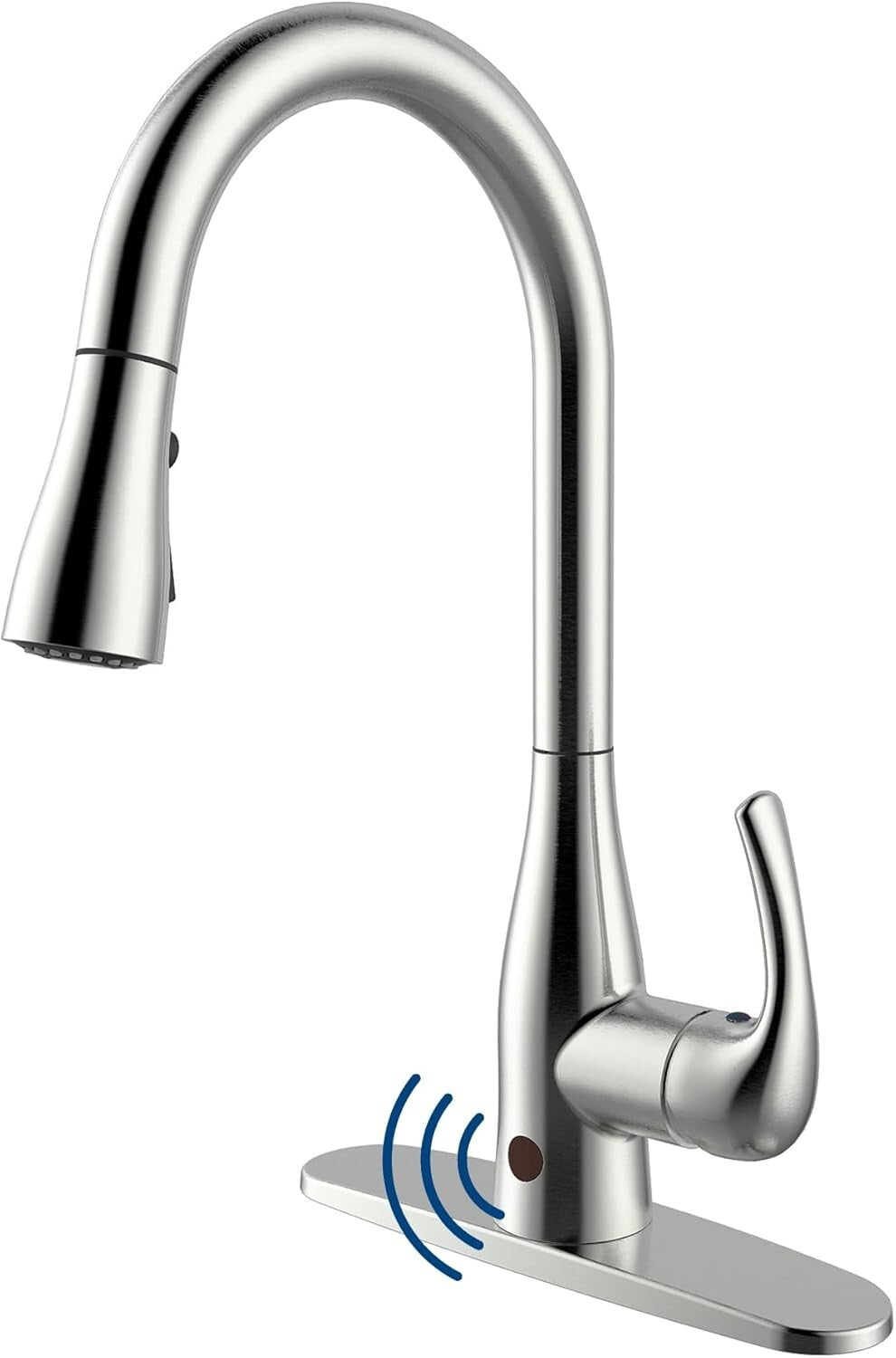 Modern Touchless Kitchen Faucet in Brushed Nickel with Retractable Hose Feature