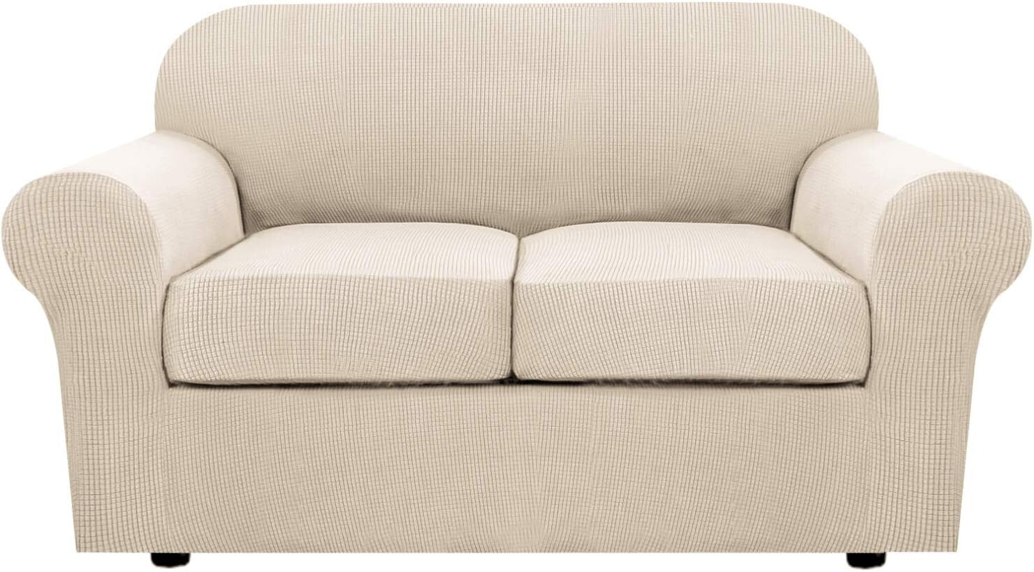 Custom Fit Natural Stretch Slipcovers for 2 Cushion Loveseat - Easy Care Design