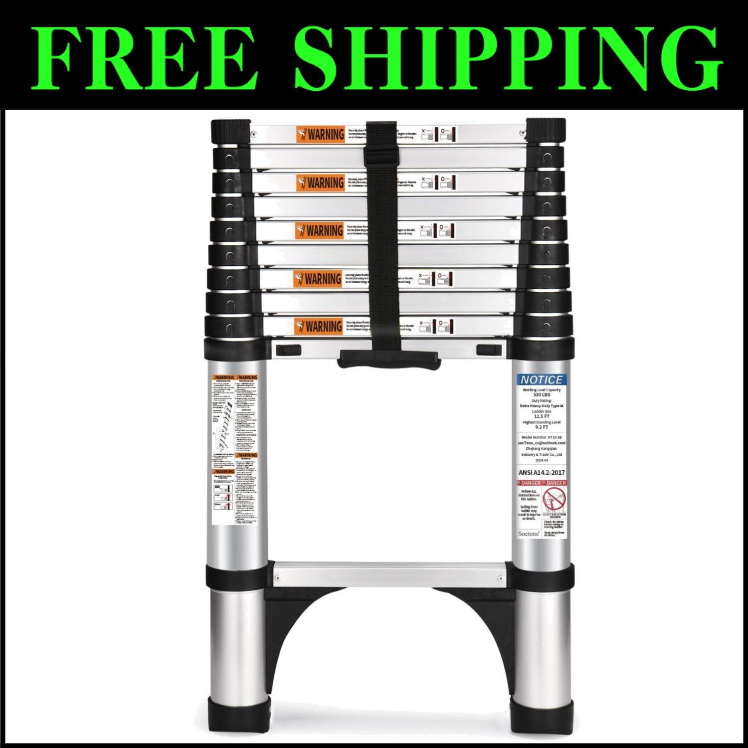 Portable Telescoping Ladder 10.5 FT, Easy Store & Transport with 2-Year Warranty