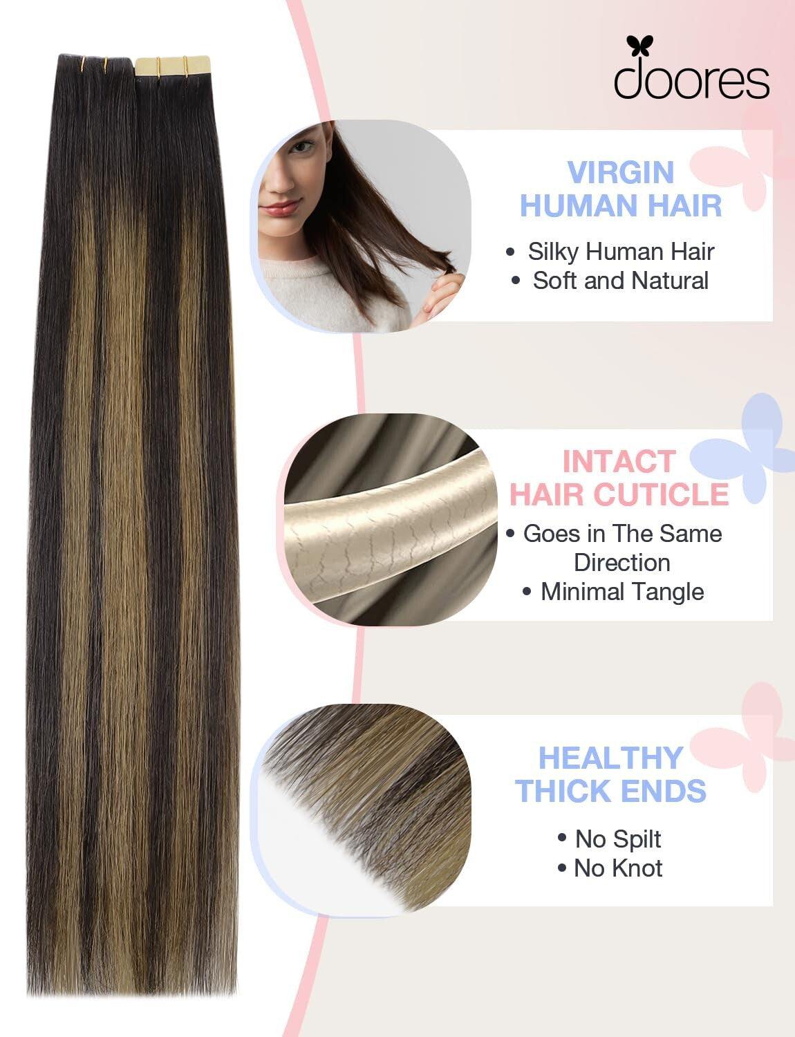Luxury Human Hair Tape-In Extensions: 18 Inch, Dark to Chestnut, Hypoallergenic