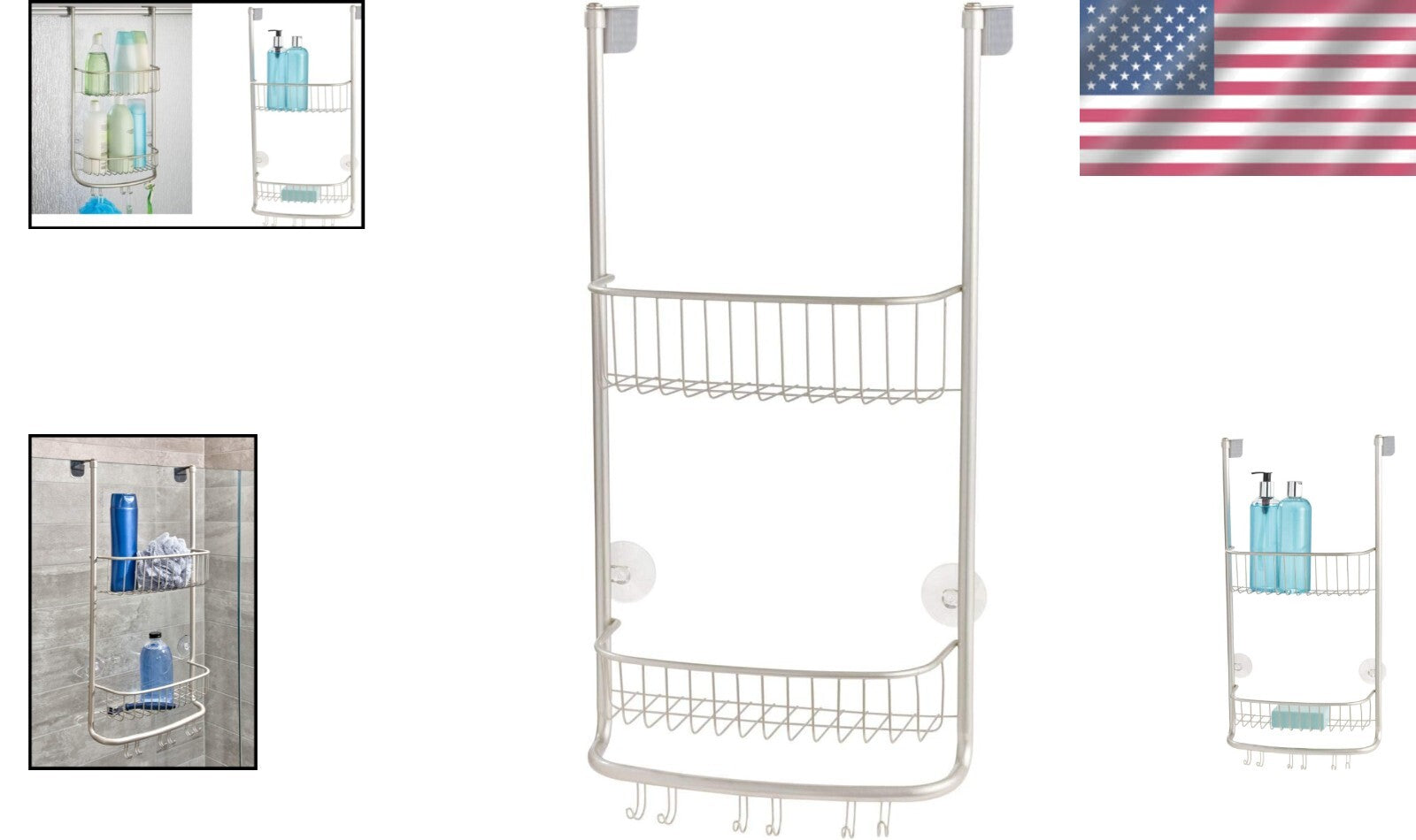Sleek Portable Shower Caddy - Rust-Resistant with Strong Suction Cups and Hooks