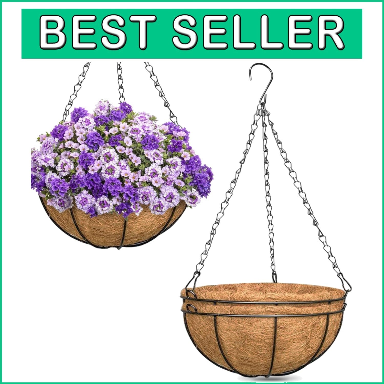 Elegant 3-Pack 16-Inch Metal Hanging Planter Baskets with Natural Coconut Liners