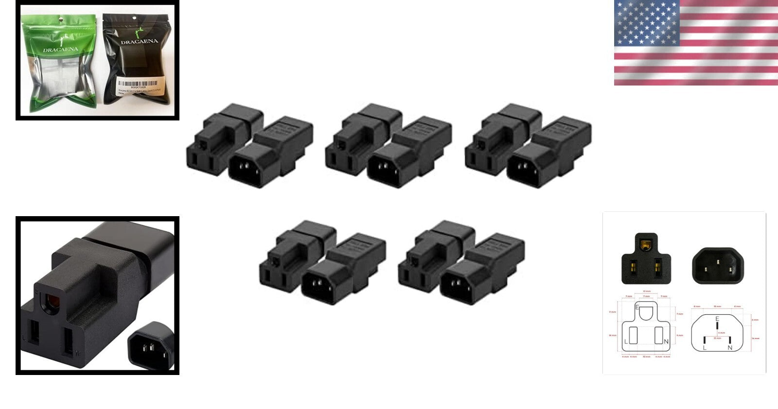 Bulk 10-Pack C14 Male to NEMA 5-15R Extension Plugs for Ultimate Connectivity