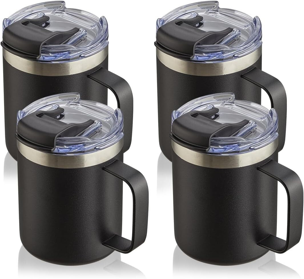 4 Pack 12oz Stainless Steel Insulated Travel Mugs with Comfortable Handles
