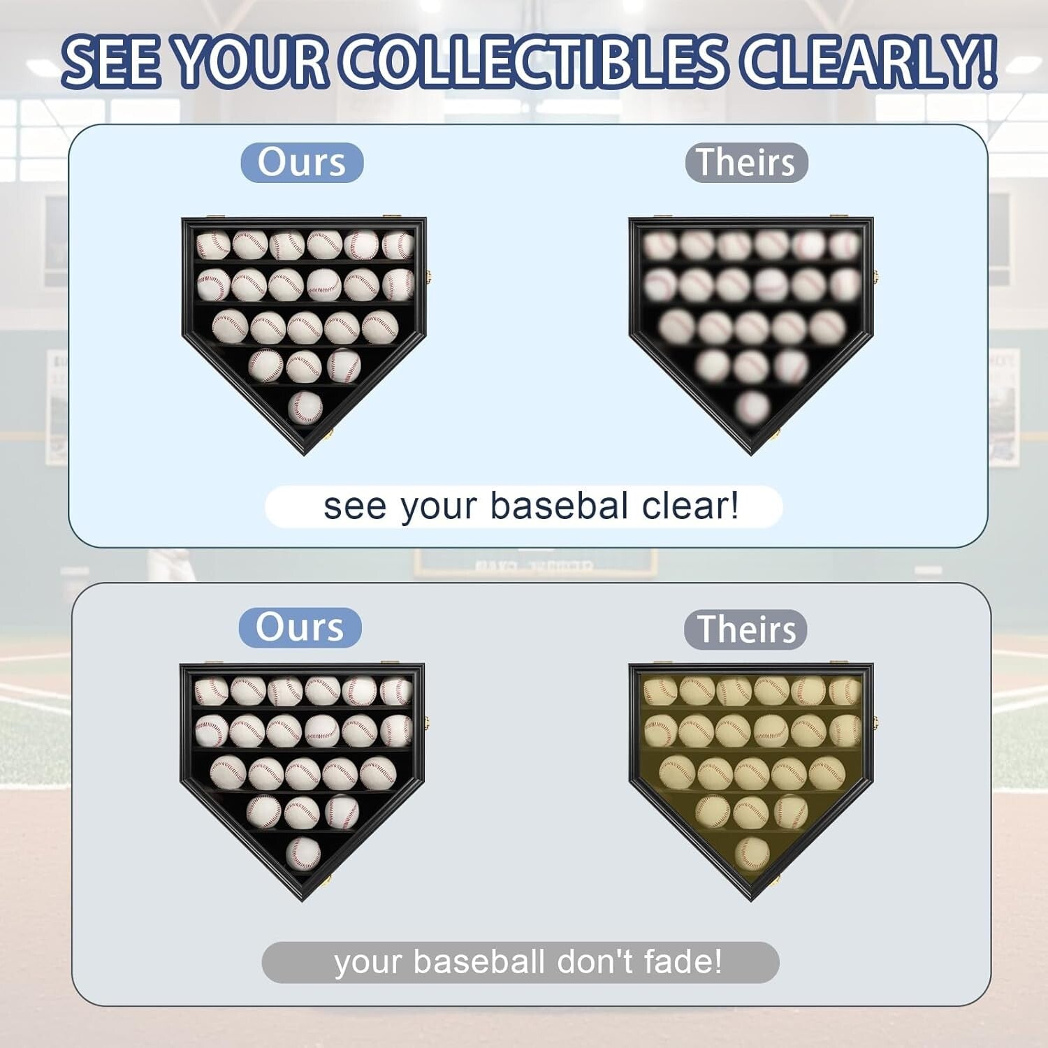 Black Wooden Baseball Display Cabinet with Gold Locks - Perfect for Collectors