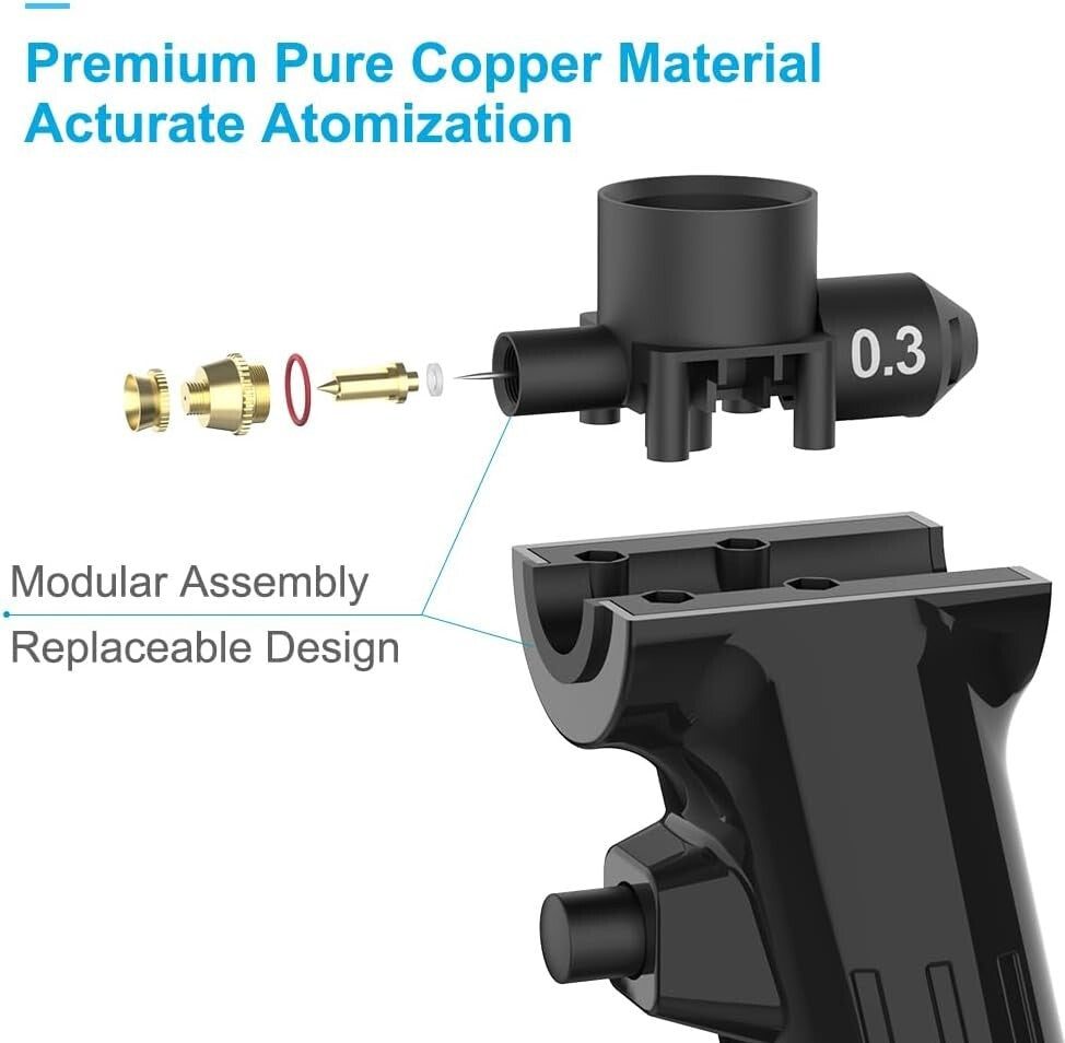 Adjustable Air Pressure Cordless Airbrush - 4 Modular Tips for Versatile Use