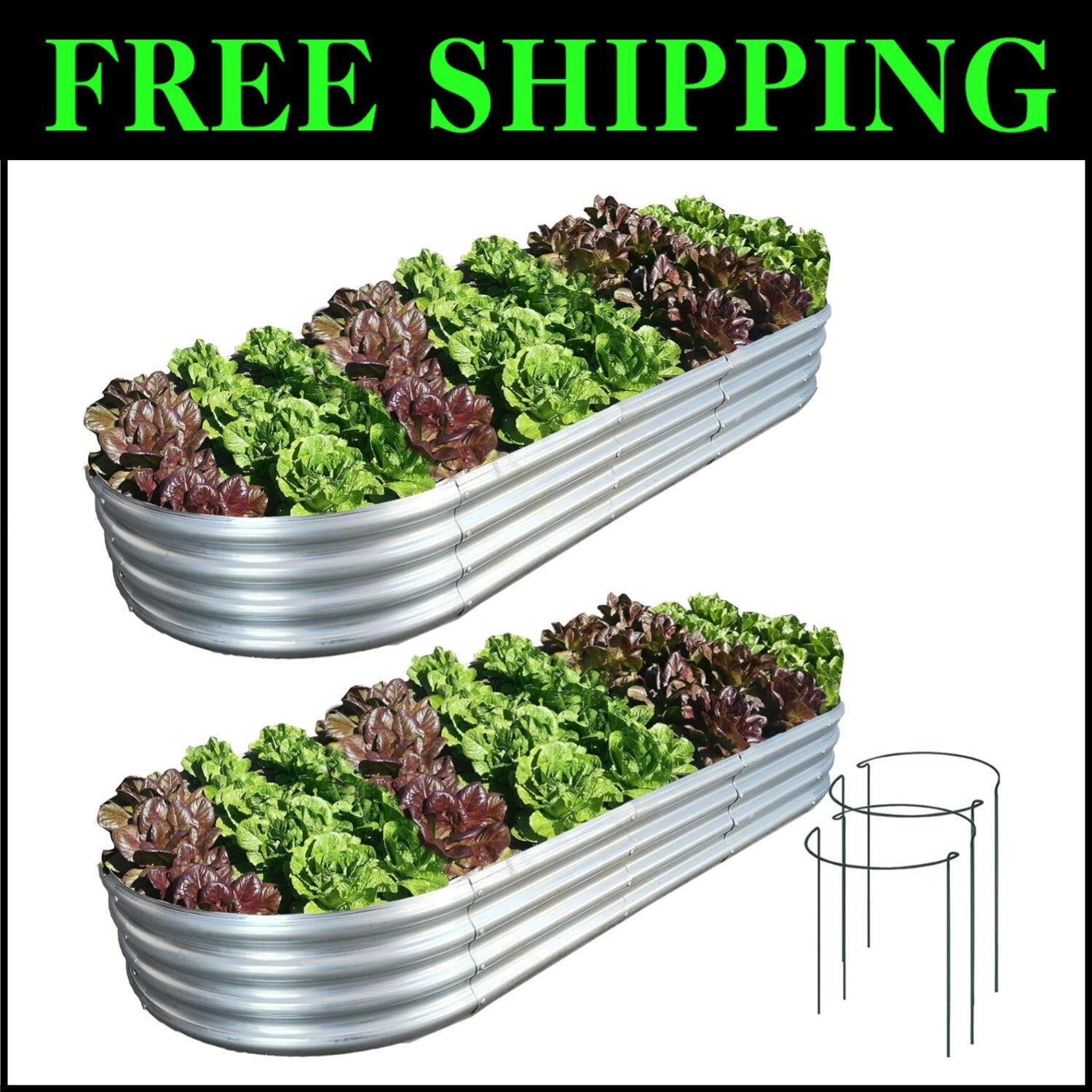 Customizable 2 Pcs Galvanized Raised Planter Box - Vegetable and Flower Support