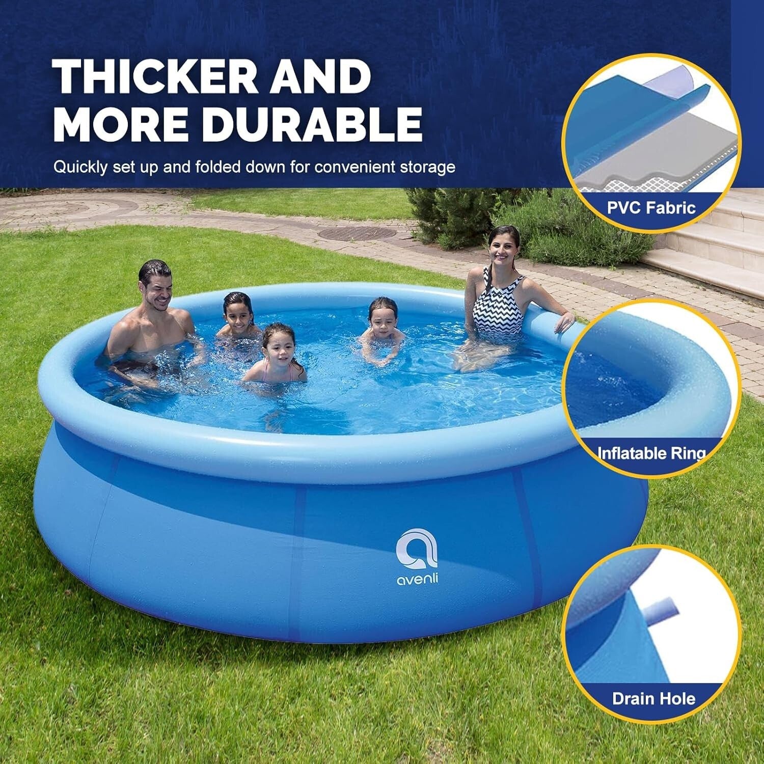 Durable 12ft Inflatable Swimming Pool with Easy Setup and Repair Patch Included