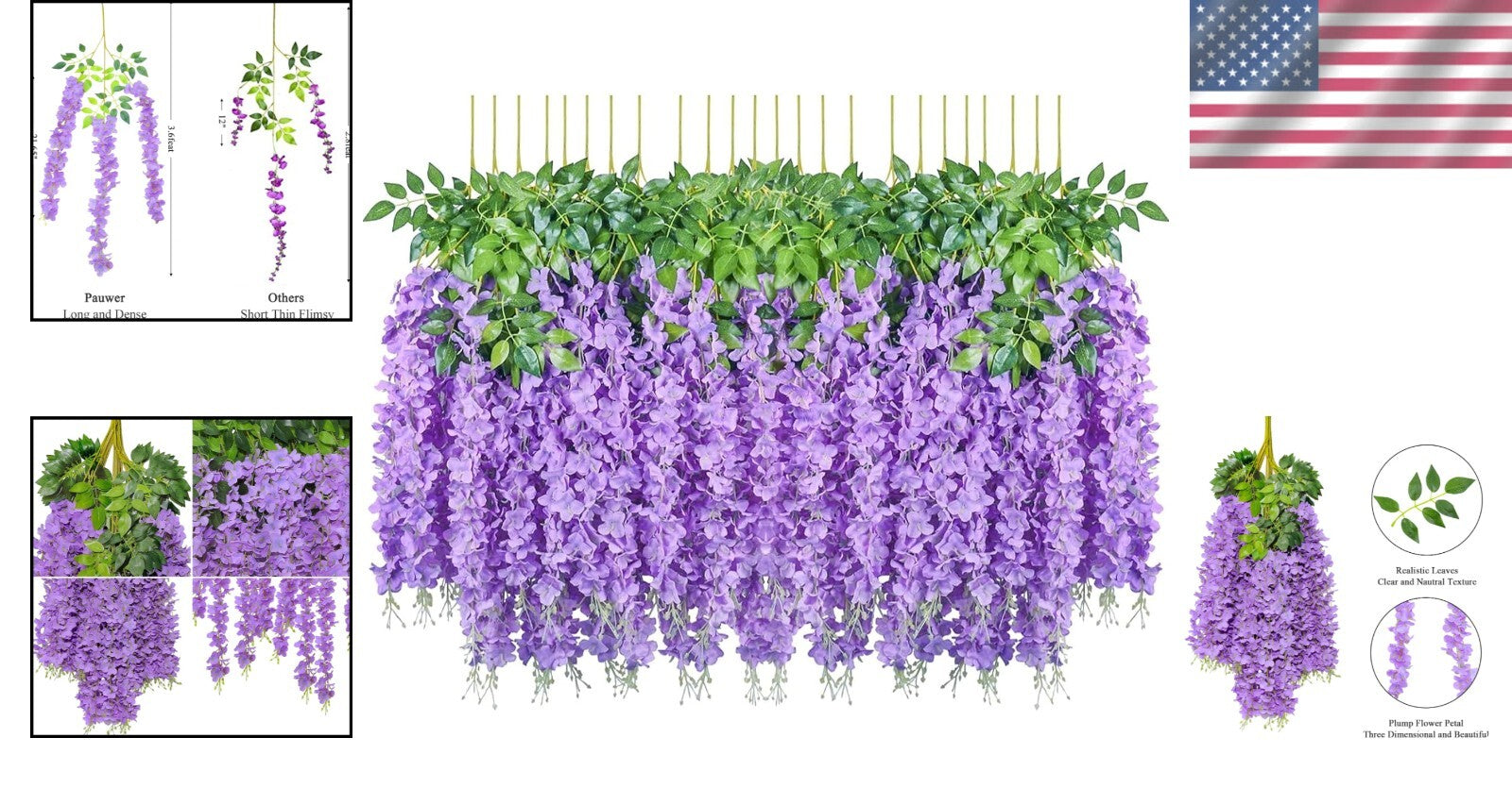 Vibrant Purple Wisteria Hanging Flower Vines – Perfect for Weddings & Parties