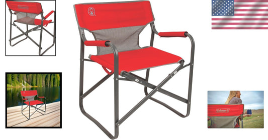 Stylish Red/Grey/Black Folding Camp Chair with Comfortable Cooling Mesh Seating