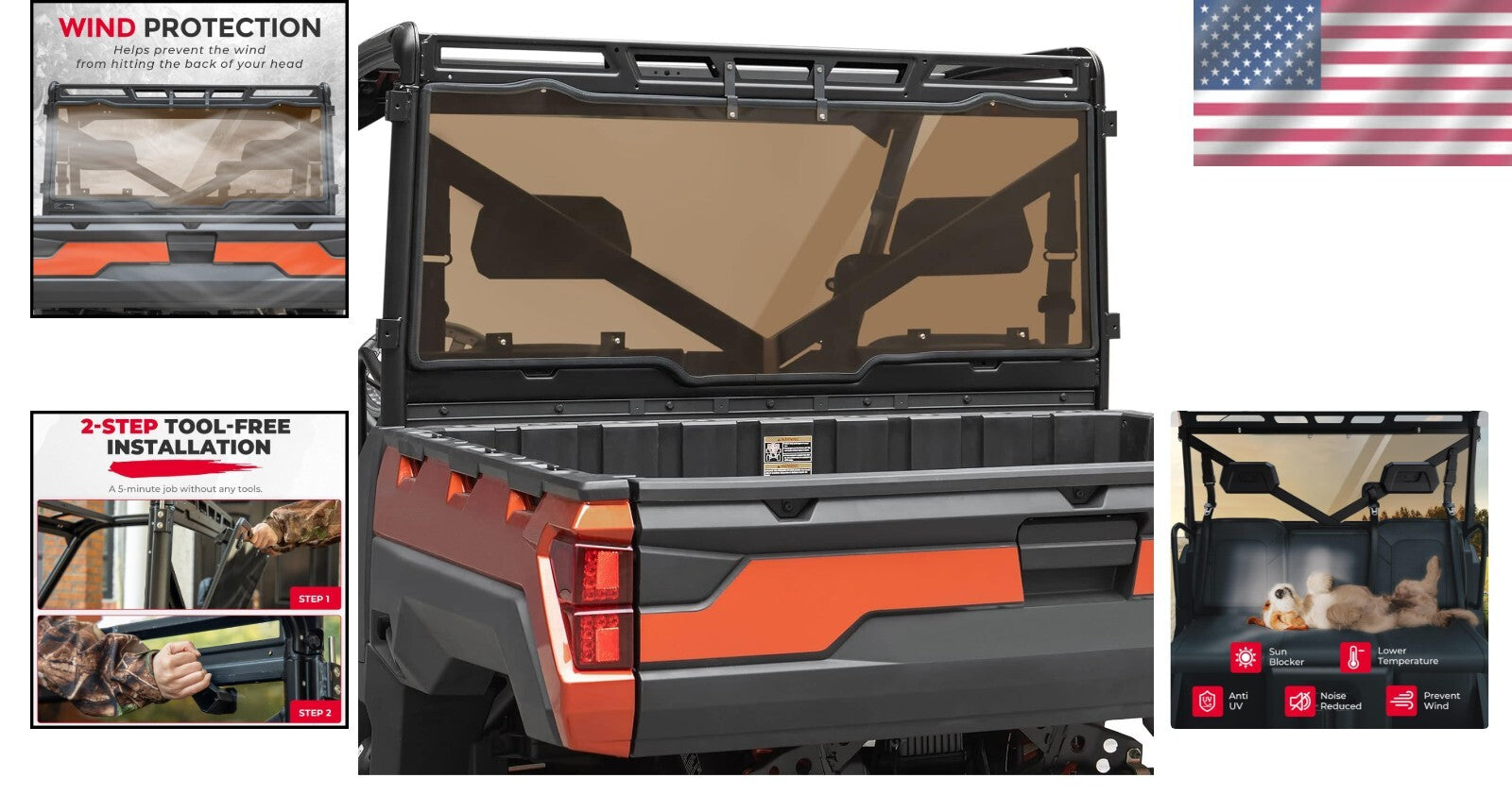 Durable Hard-Coated PC Rear Windshield for Polaris Ranger Models 2017-2025