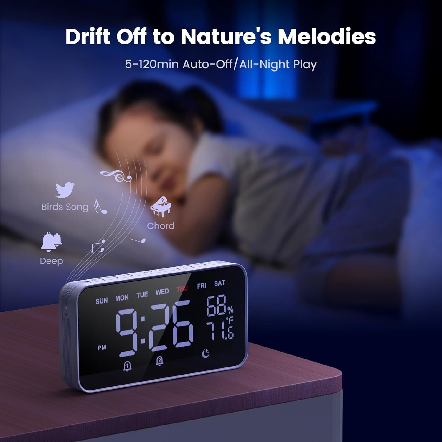 Loud Bed Shaker Alarm Clock - Wireless Vibrating Dual Alarm with Large Display