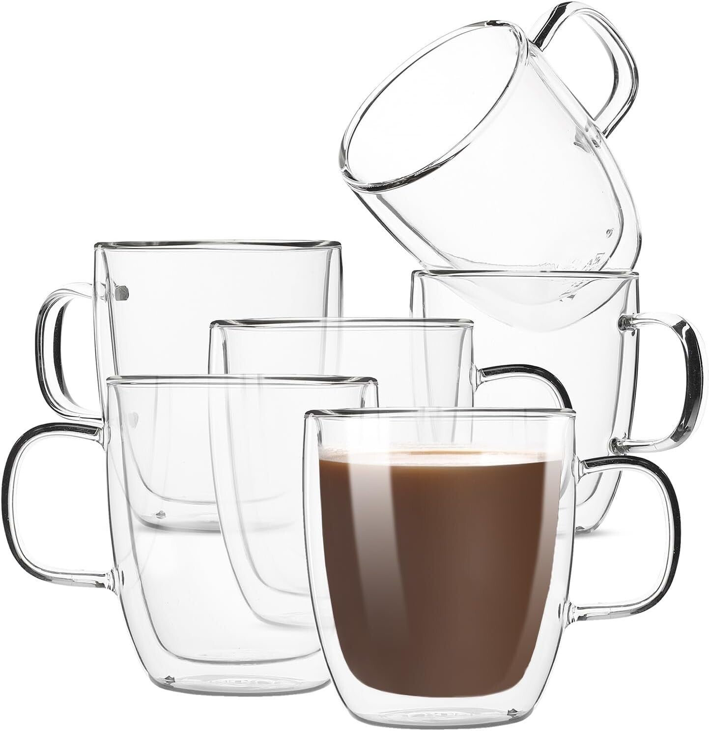 Modern Durable Double Wall Glass Coffee Mugs, 12 oz, Ideal for Hot & Cold Drinks