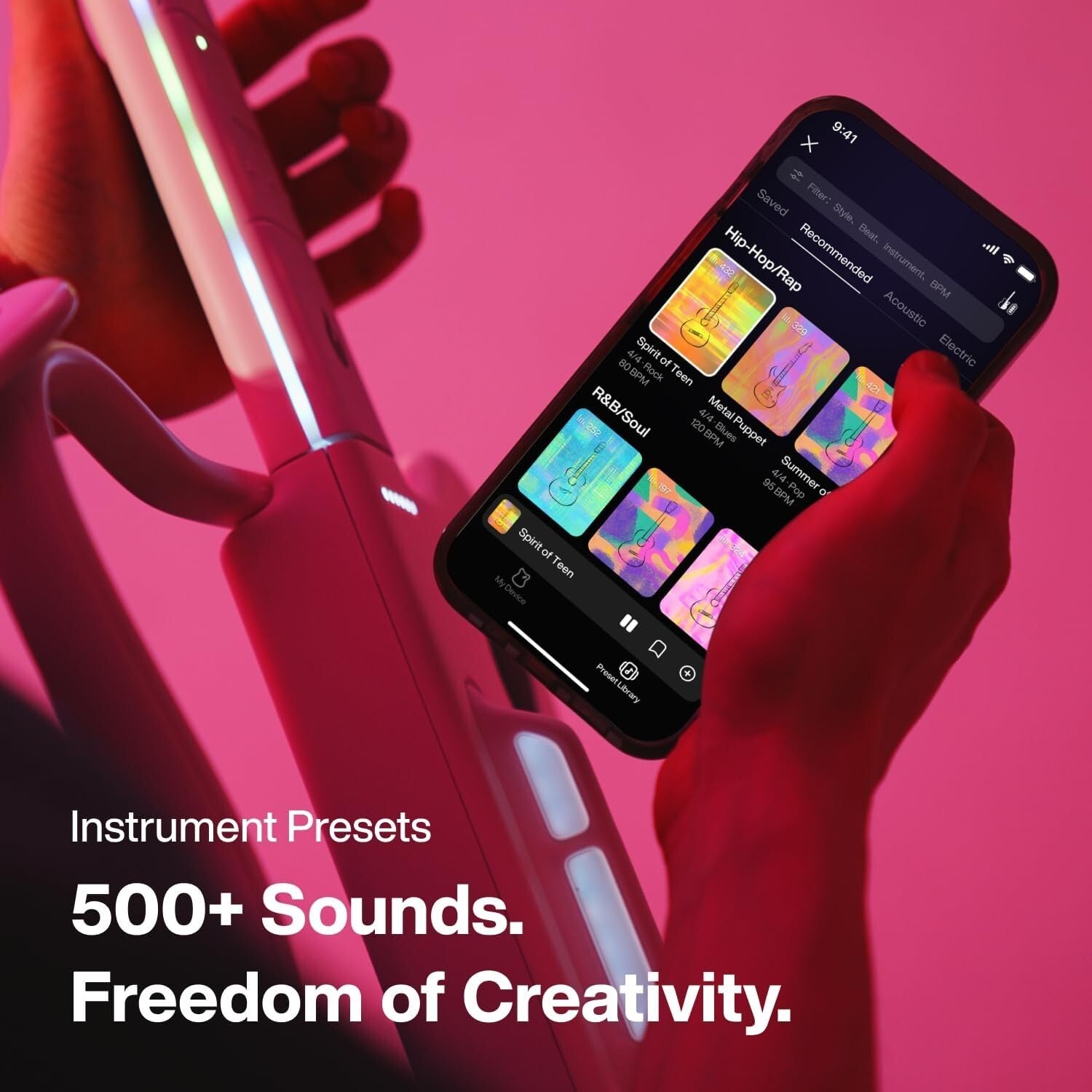 GENIE Stringless Smart Guitar with Onboard Speaker - Portable & Compact Design