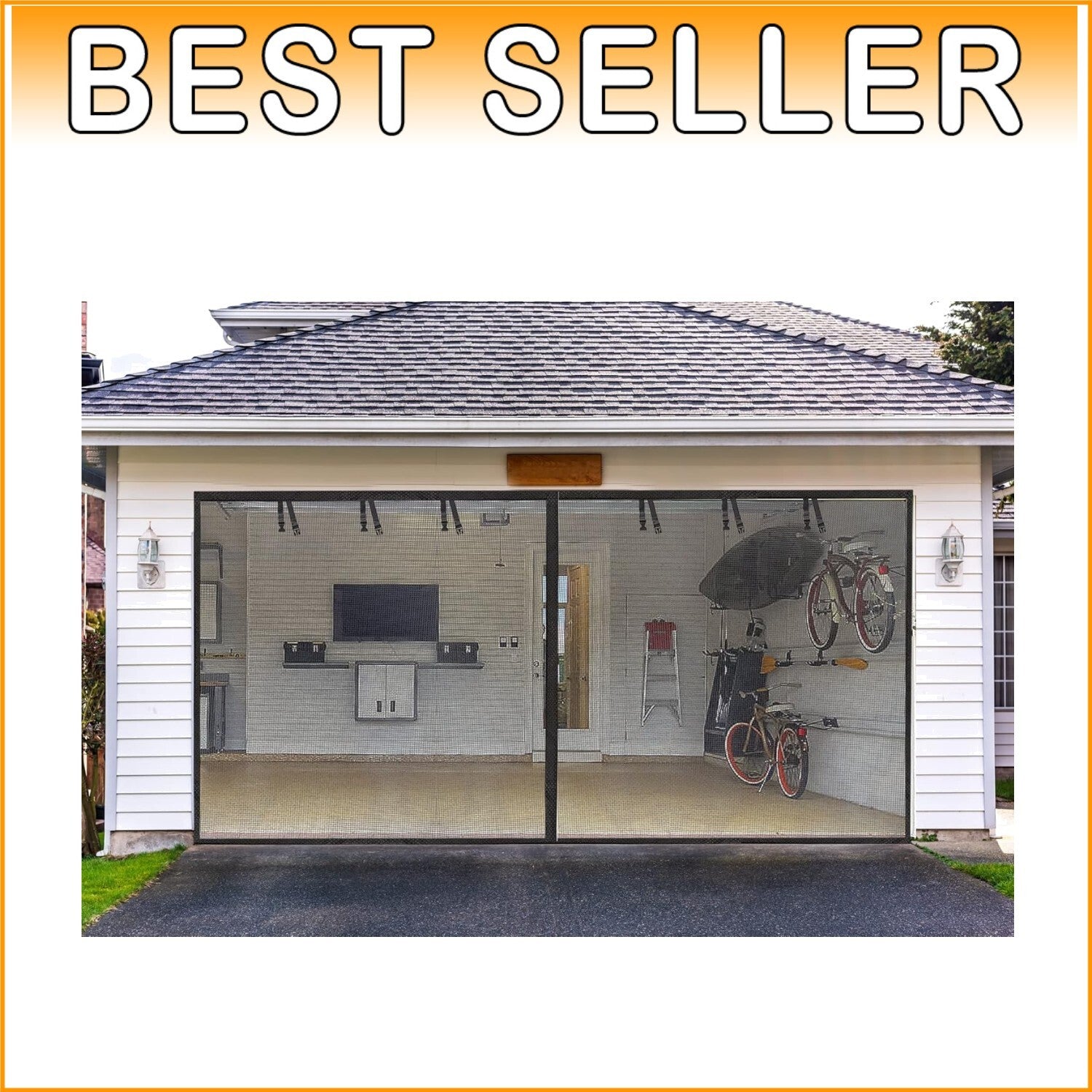 Fiberglass Garage Screen Door Set for 16x7FT Garages - Wind-Resistant & Stylish