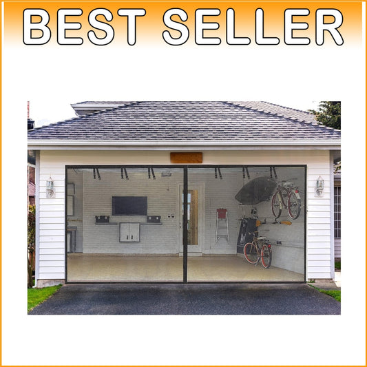 Fiberglass Garage Screen Door Set for 16x7FT Garages - Wind-Resistant & Stylish