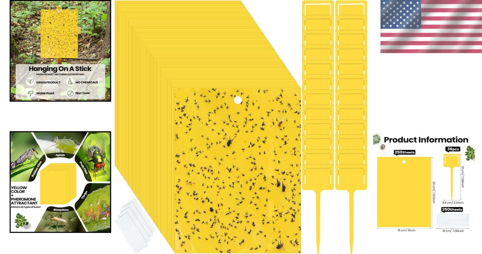 Versatile 250 Pcs Double-Sided Sticky Traps for Flying Insects - Classic Yellow