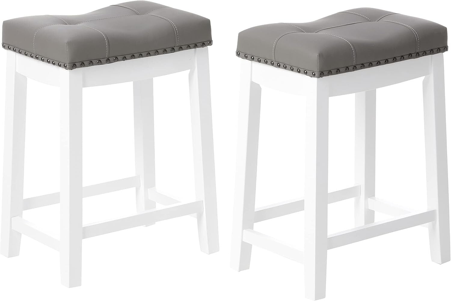 Elegant 24" White Bar Stool Set with Gray Cushion - Perfect for Counters