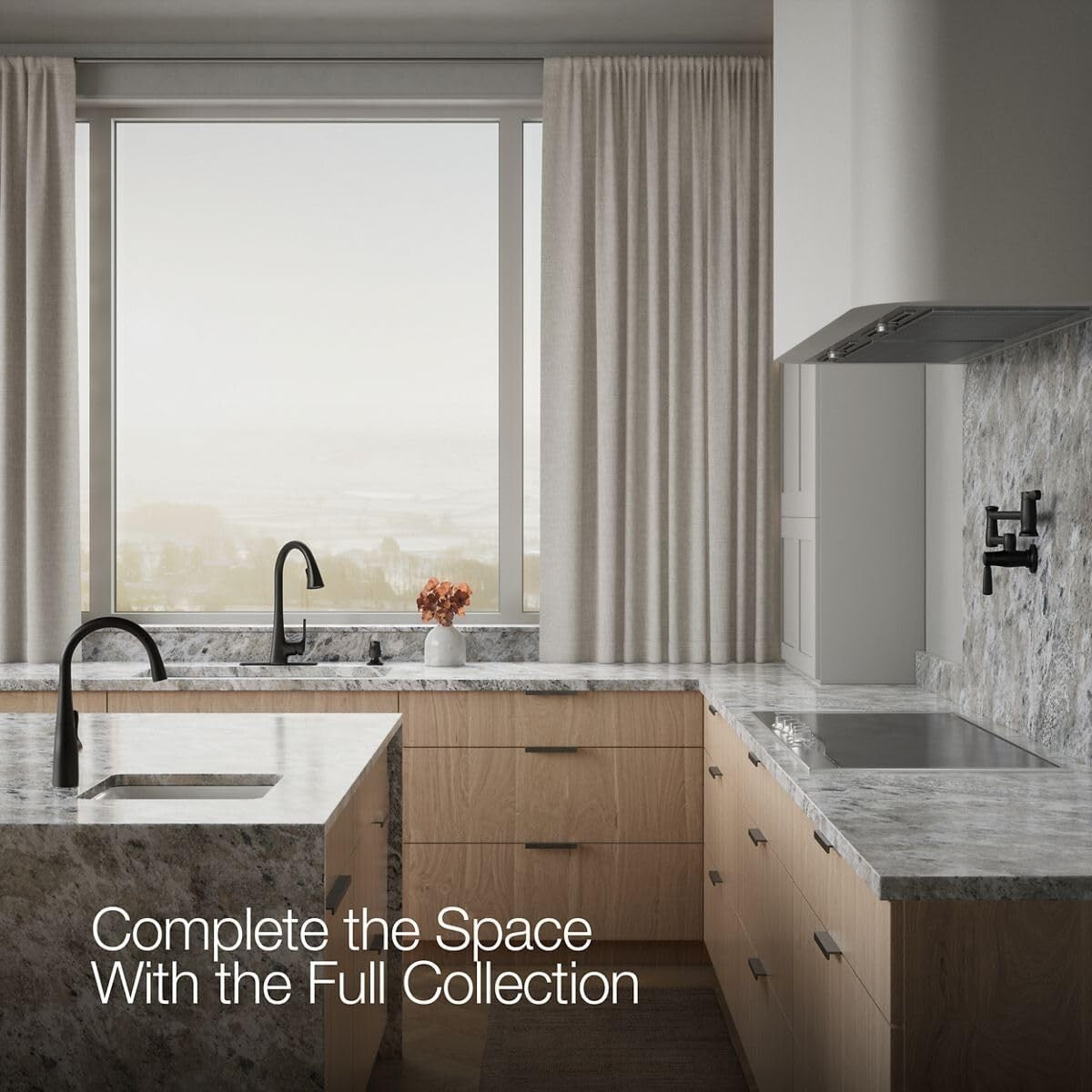 Dual Function Matte Black Kitchen Faucet with Soap Dispenser & Secure Docking