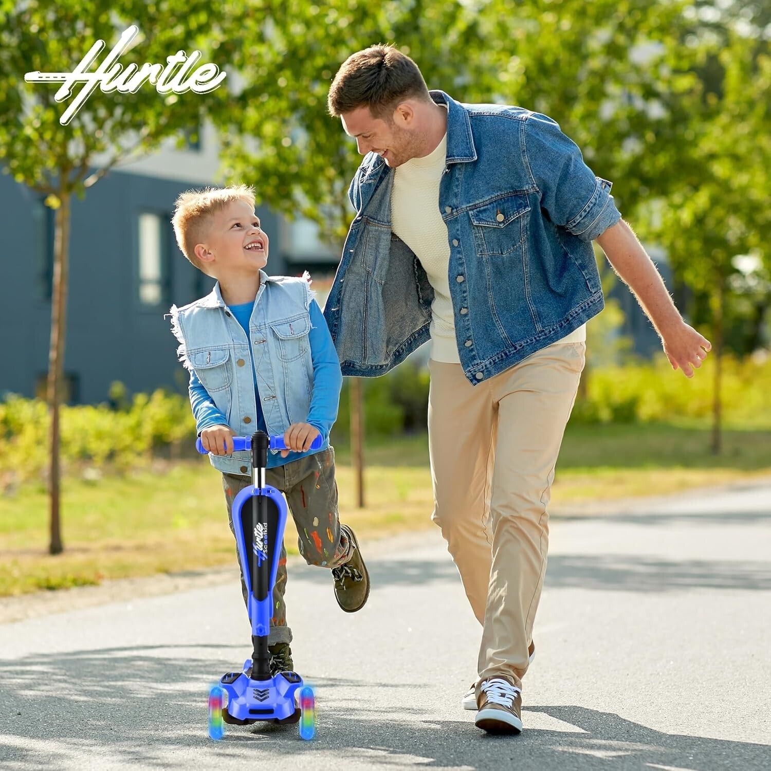 LED Light-Up 3-Wheeled Kids Scooter with Adjustable Handlebar & Foldable Seat