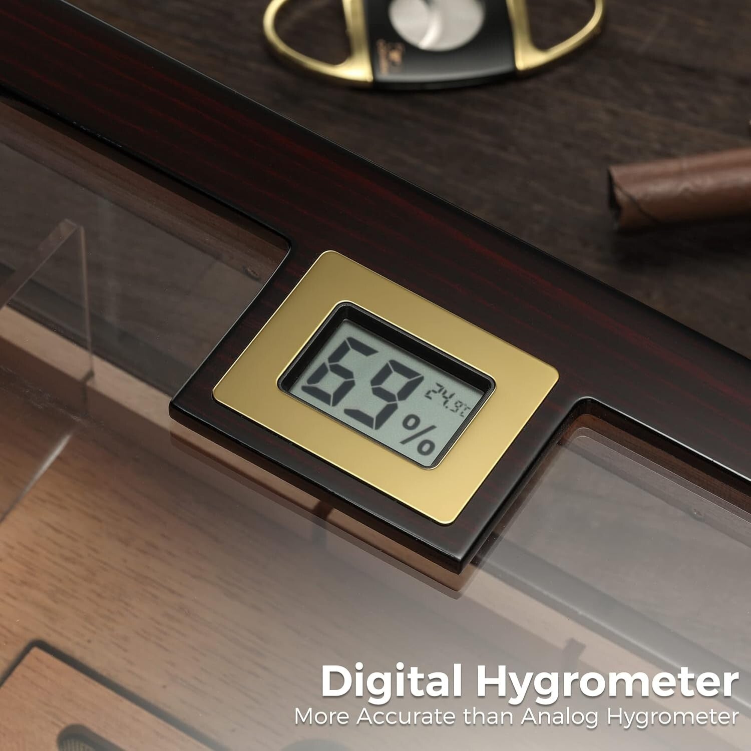 Stylish Cigar Humidor for 120 Cigars with Crystal Gel & Adjustable LED Lighting
