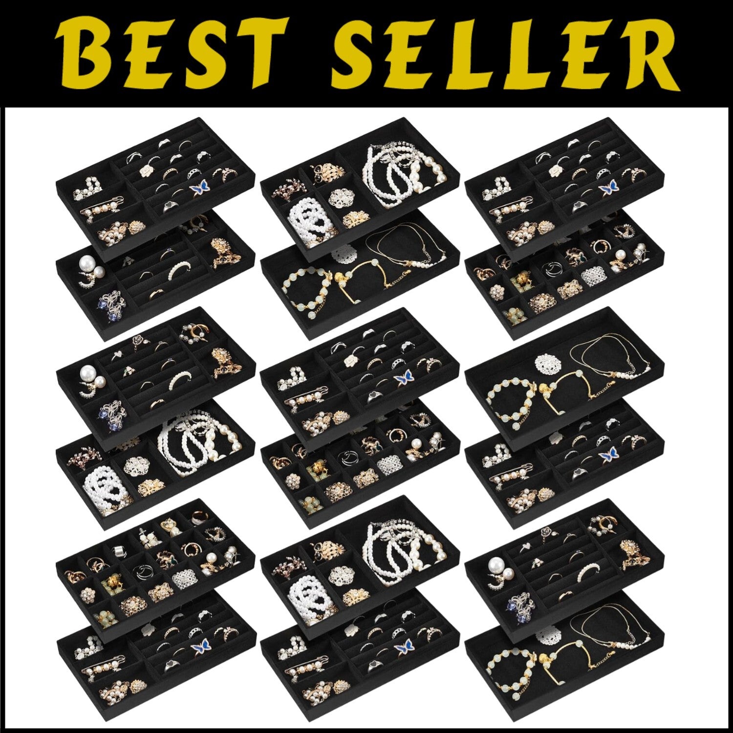 Versatile Stackable Velvet Jewelry Organizer - 18 Tray Set for All Occasions