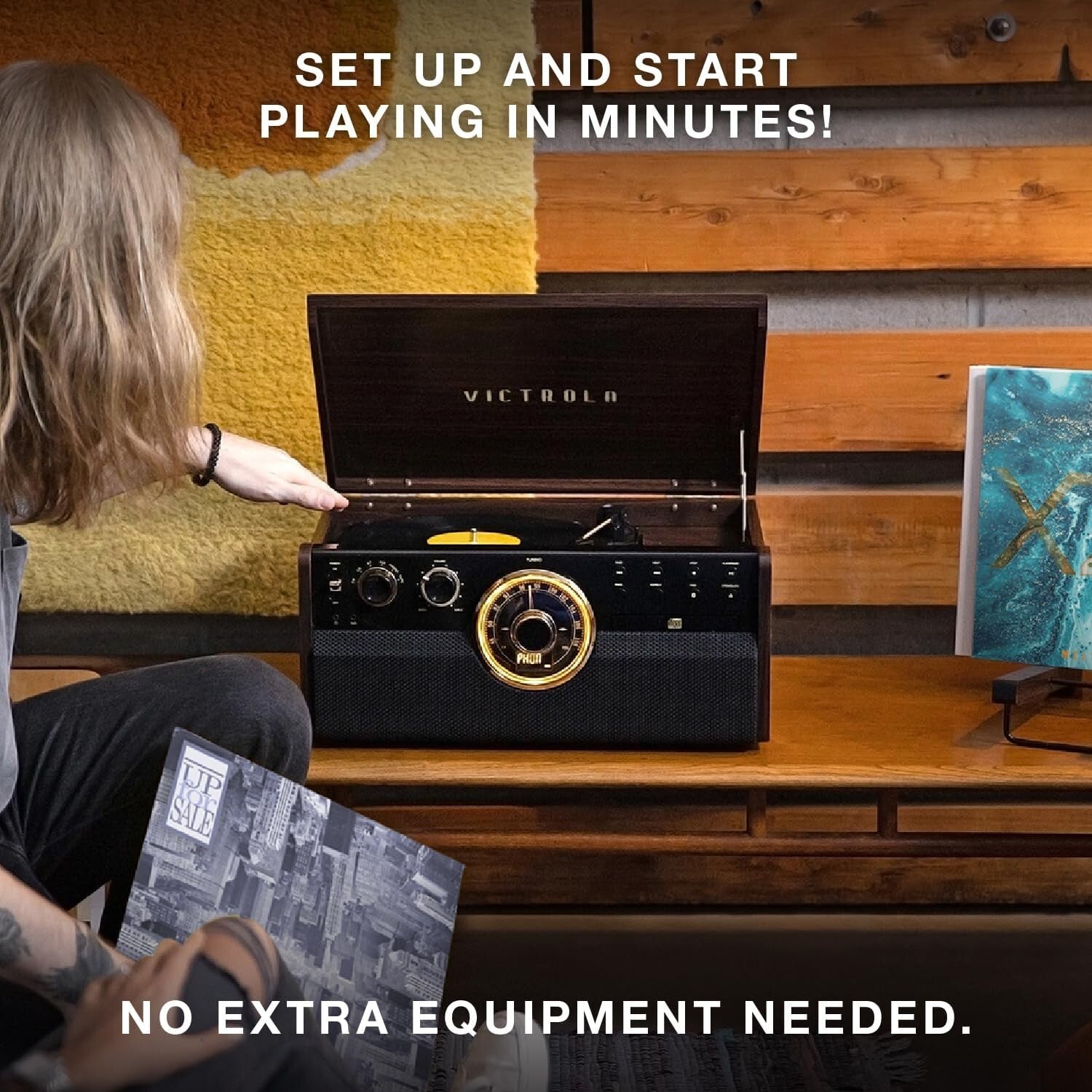 Elegant Espresso 3-Speed Turntable & Multimedia Center with Cassette & CD Player