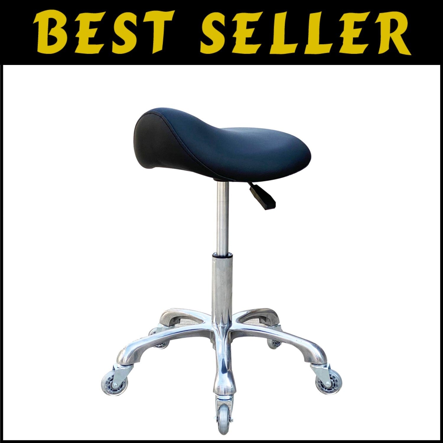Ergonomic Saddle Stool with Wheels - Height Adjustable & Stylish Black Design