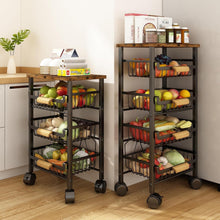 Load image into Gallery viewer, Rolling Vegetable Storage Cart with Wooden Top - 4 Tier Organization for Kitchen