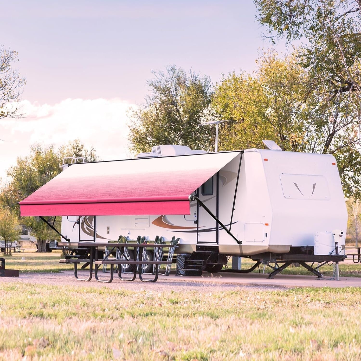 17' Durable Vinyl RV Awning with Easy Install Pull Strap - Pink Fade Design