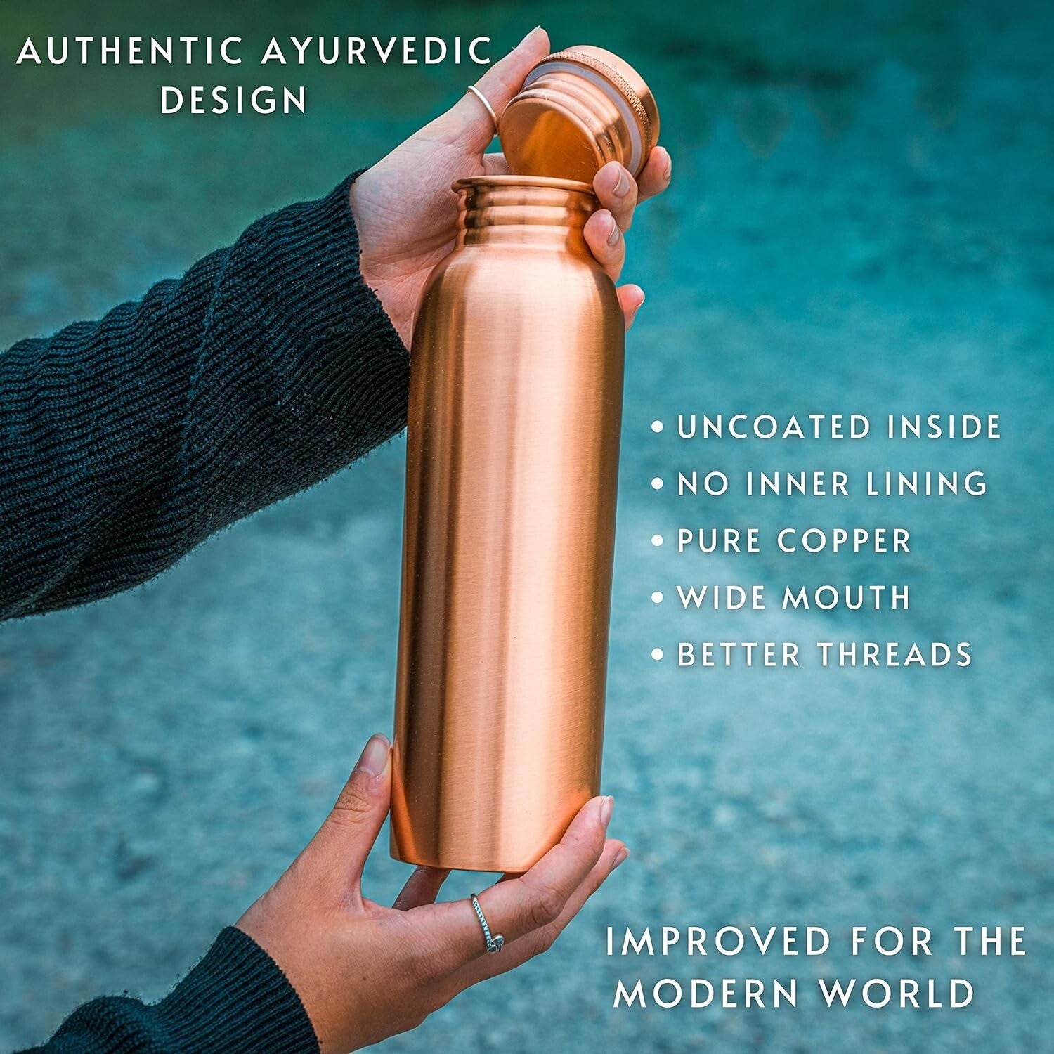 Rustic 34oz Copper Water Bottle - Handmade & Leak-Proof for Health Enthusiasts