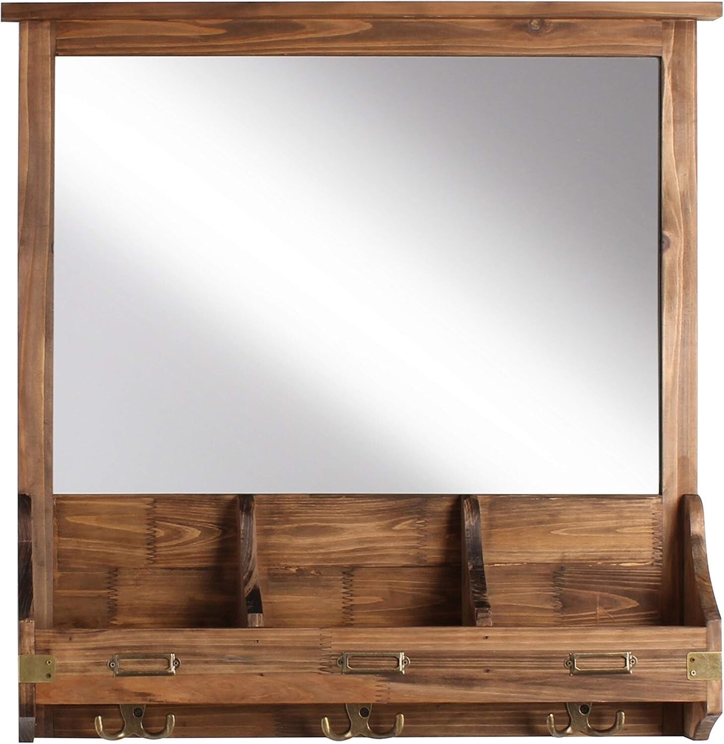 Multi-Functional Rustic Wall Organizer: Mirror, Hooks & Cubbies - 24" Square